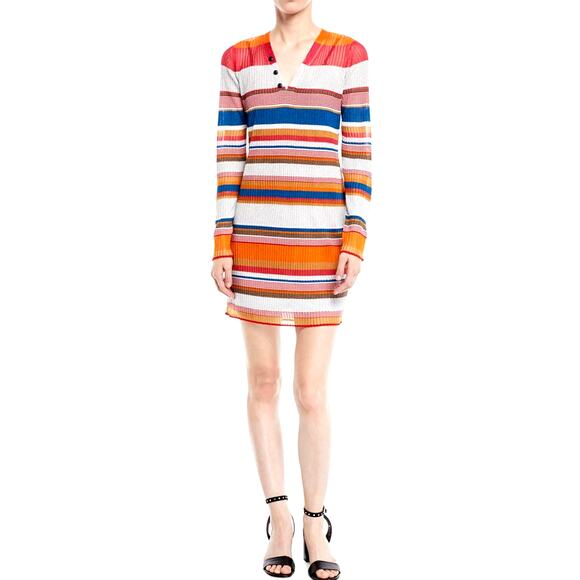 rag & bone Dresses & Skirts - Rag & Bone Katie Mini Dress in Metallic Stripe Ribbed Knit Size M V-Neckline